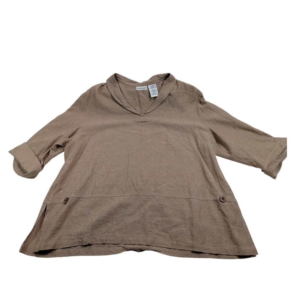 White Stag Women Linen Blend V-Neck Blouse XL Pueblo Khaki
